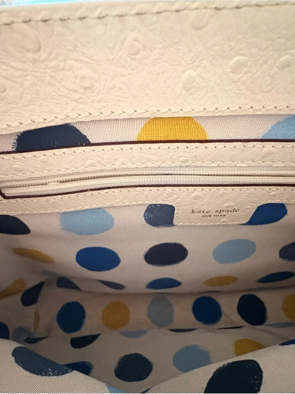 kate spade Cream Textured Tote with Metal Logo Plaque